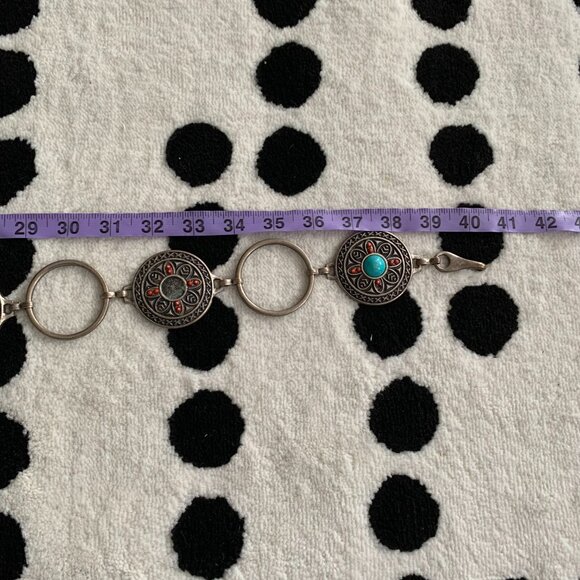 Vintage 90s Southwestern Western Boho Chic Concho Chain Waist Hip Belt - Picture 11 of 13